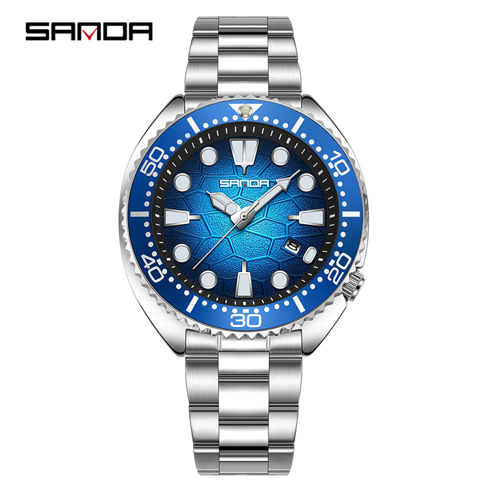 Luxury Watch Longines - SANDA 9120 クラシックメンズクォーツ腕時計 夜光カレンダー 防水スチールストラップ カジュアルファッション腕時計