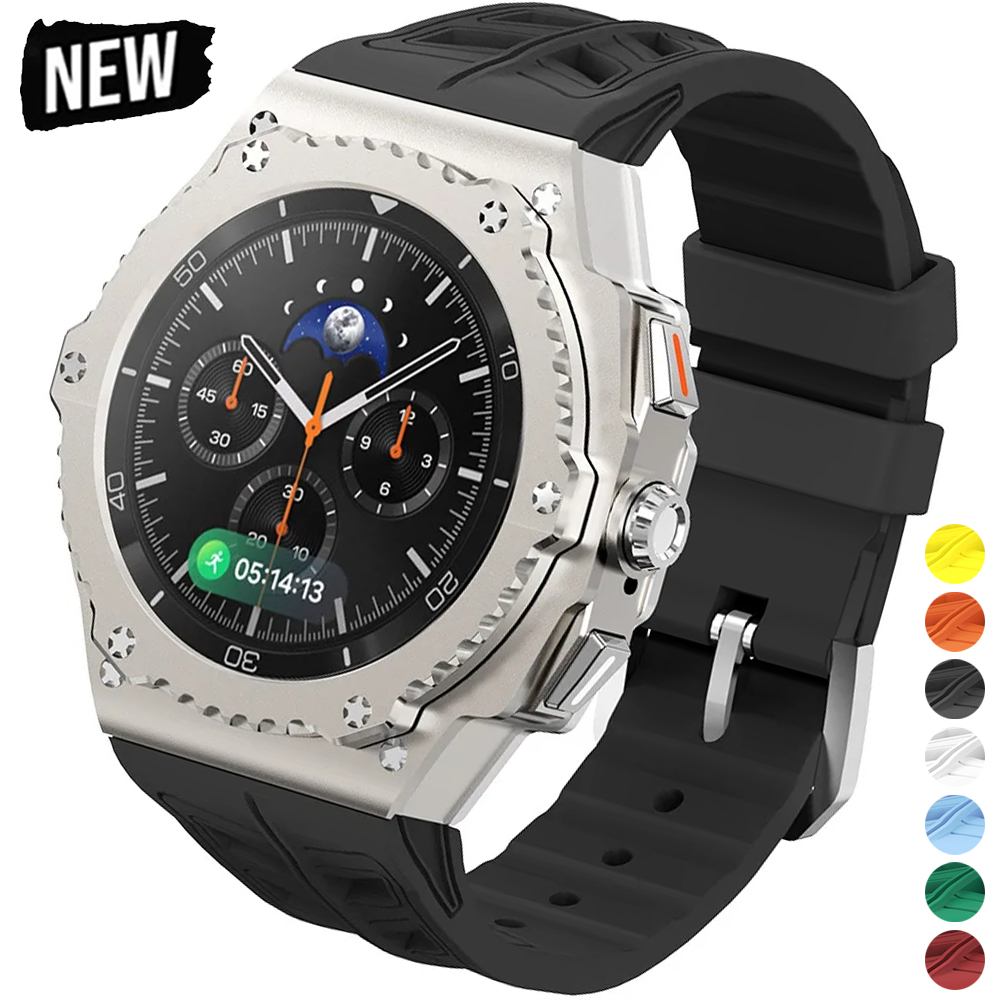 Luxury Watch Galaxy - Samsung Watch 8 44mm用高級改造キット、メタルケースとラバーバンド、Samsung Watch 8