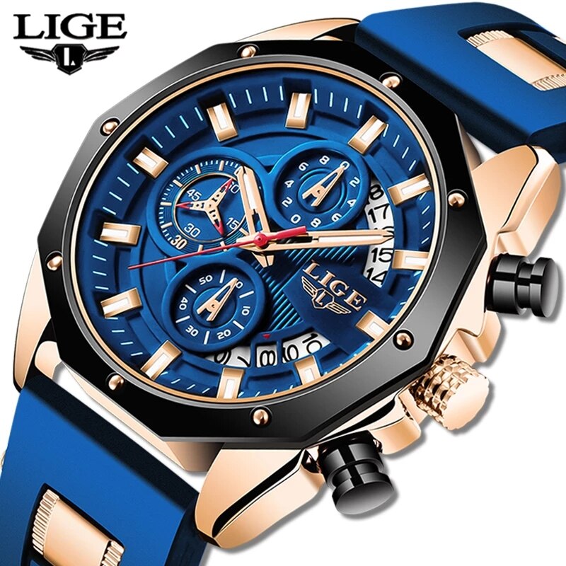 Luxury Watch Maker - Ligeファッション男性時計トップブランド高級シリコンスポーツウォッチ男性クォーツデート時計防水腕時計クロノグラフ男性