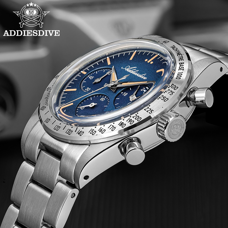 Luxury Watch Second Hand - ADDIESDIVE 新しいメンズ腕時計クロノグラフドーム型ガラス高級クォーツ腕時計 100 メートル防水ダイビング発光 316L ステンレス鋼