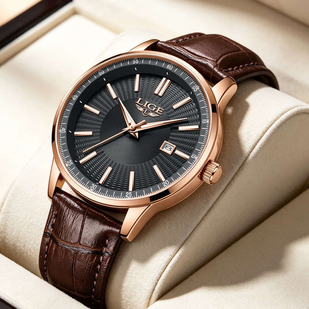 Luxury Watch Maker - LIGEトップブランド高級メンズ腕時計 ビジネスレザー クォーツ腕時計 防水 夜光 自動日付表示
