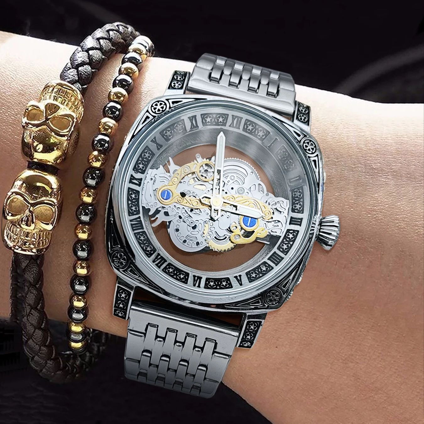 Luxury Watch Value - メンズ腕時計、スクエアハイエンドビジネスクォーツ腕時計、中空デザイン、夜光性と防水性、ヨーロッパとアメリカのスタイル、高価値、軽い贅沢、ファッショナブル、シンプル、ユニーク、クール、ストリートスタイル、トレンディなメンズ腕時計、彼への最高の贈り物