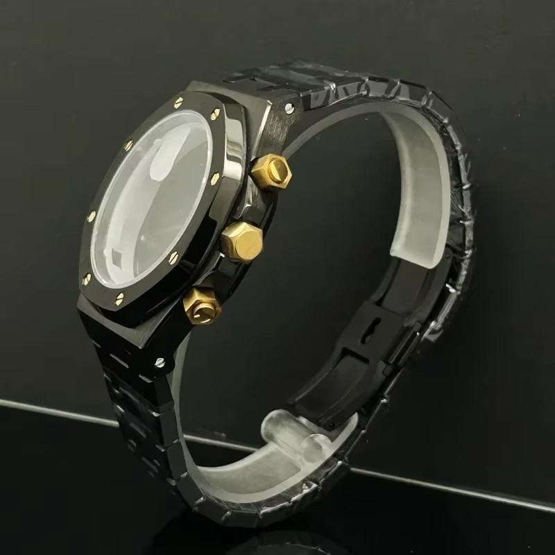 Exhibition Caseback - 41 ミリメートルローズゴールドブラック腕時計メンズクロノグラフステンレス鋼ケースストラップ日本 Vk63 クォーツムーブメント修正されたアクセサリーロゴなし