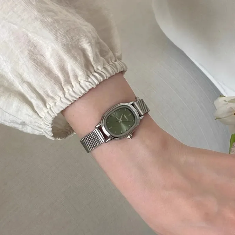 Luxury Watch Vintage - 小さなオーバルダイヤルグリーン腕時計シンプルなステンレス鋼レディース腕時計ブランドの女性の高級ギフトクォーツ時計ドロップシッピング