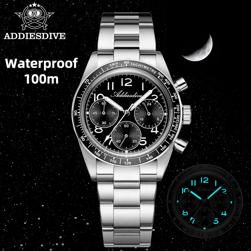 Luxury Watch Second Hand - ADDIESDIVE 2026 メンズ腕時計クォーツファッションクロノグラフ VK63 防水ステンレス鋼時計セラミックベゼル新しい男性時計