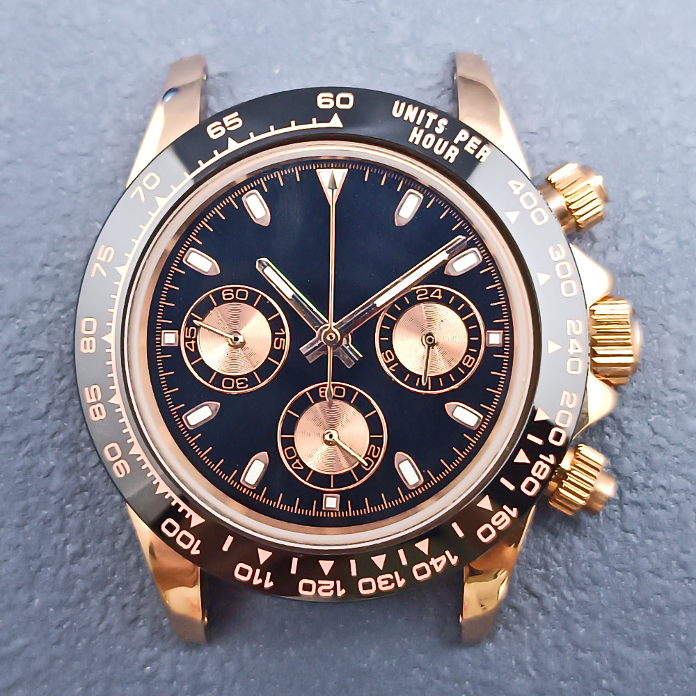 Exhibition Caseback - 40mmデイトナ腕時計ケース、パンダアイダイヤル、針、VK63ムーブメント対応、29mmダイヤル、ステンレススチール、サファイア、防水ケース、パーツ