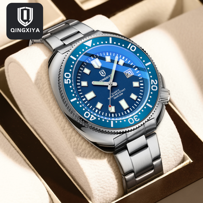 Luxury Watch Maker - QINGXIYA ブランドファッションクラシックブルークォーツ時計メンズ高級ステンレス鋼防水カレンダーメンズ腕時計レロジオ Masculino