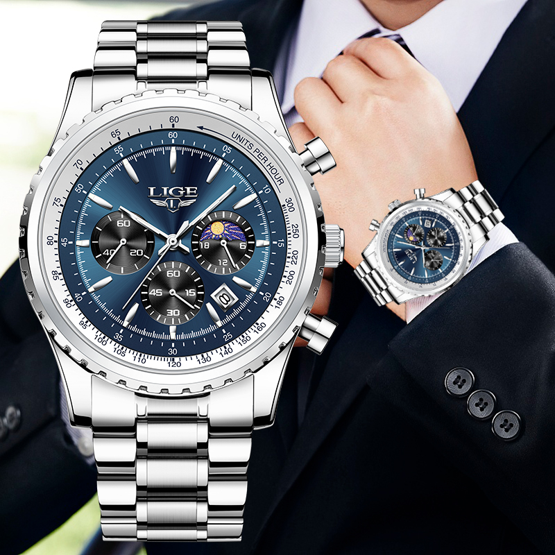 Lige-メンズラグジュアリークォーツ時計、月のフェーズ、ス - Luxury Watch Maker のレビューと価格