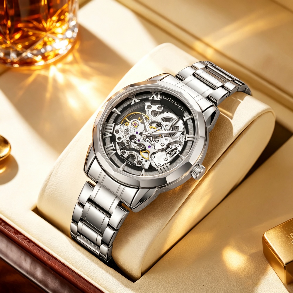 ライトラグジュアリー全自動スケルトン機械式腕時計（男性用）、 - Luxury Watch Value のレビューと価格