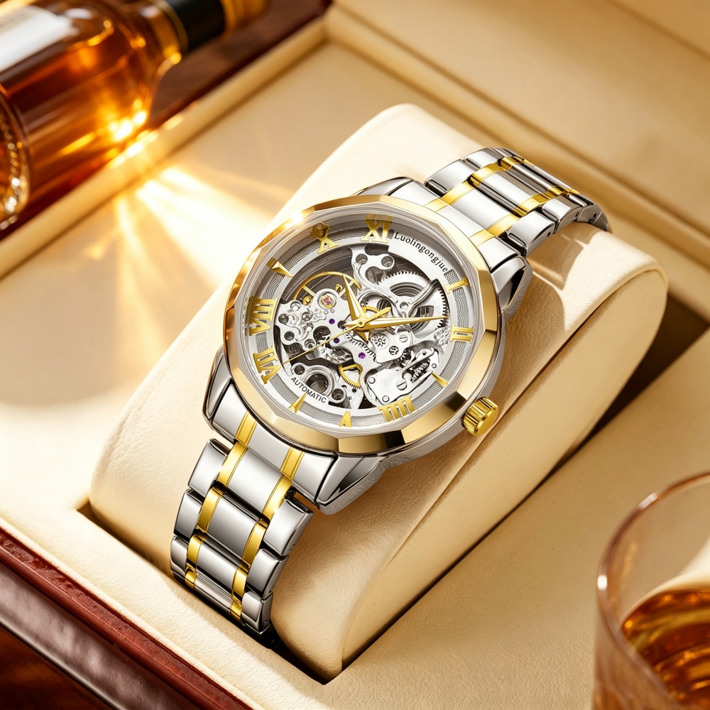 ライトラグジュアリー全自動スケルトン機械式腕時計（男性用）、 - Luxury Watch Value のレビューと価格