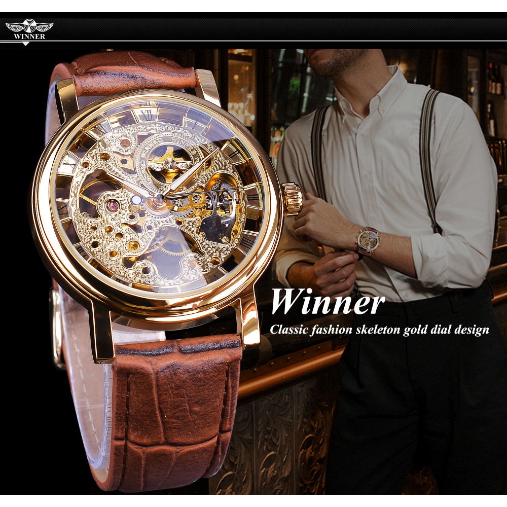 メンズラグジュアリーゴールドウォッチ,スケルトン,ブラウンレ - Luxury Watch And Price のレビューと価格