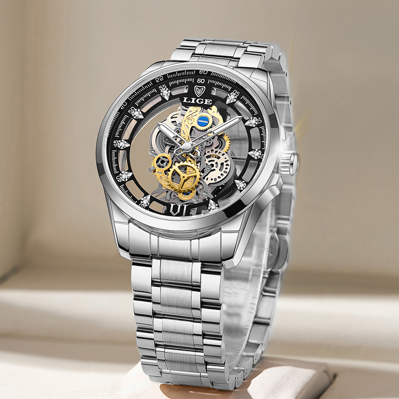 LIGE ファッショントップ高級メンズ腕時計スケルトン自動ク - Luxury Watch Maker のレビューと価格