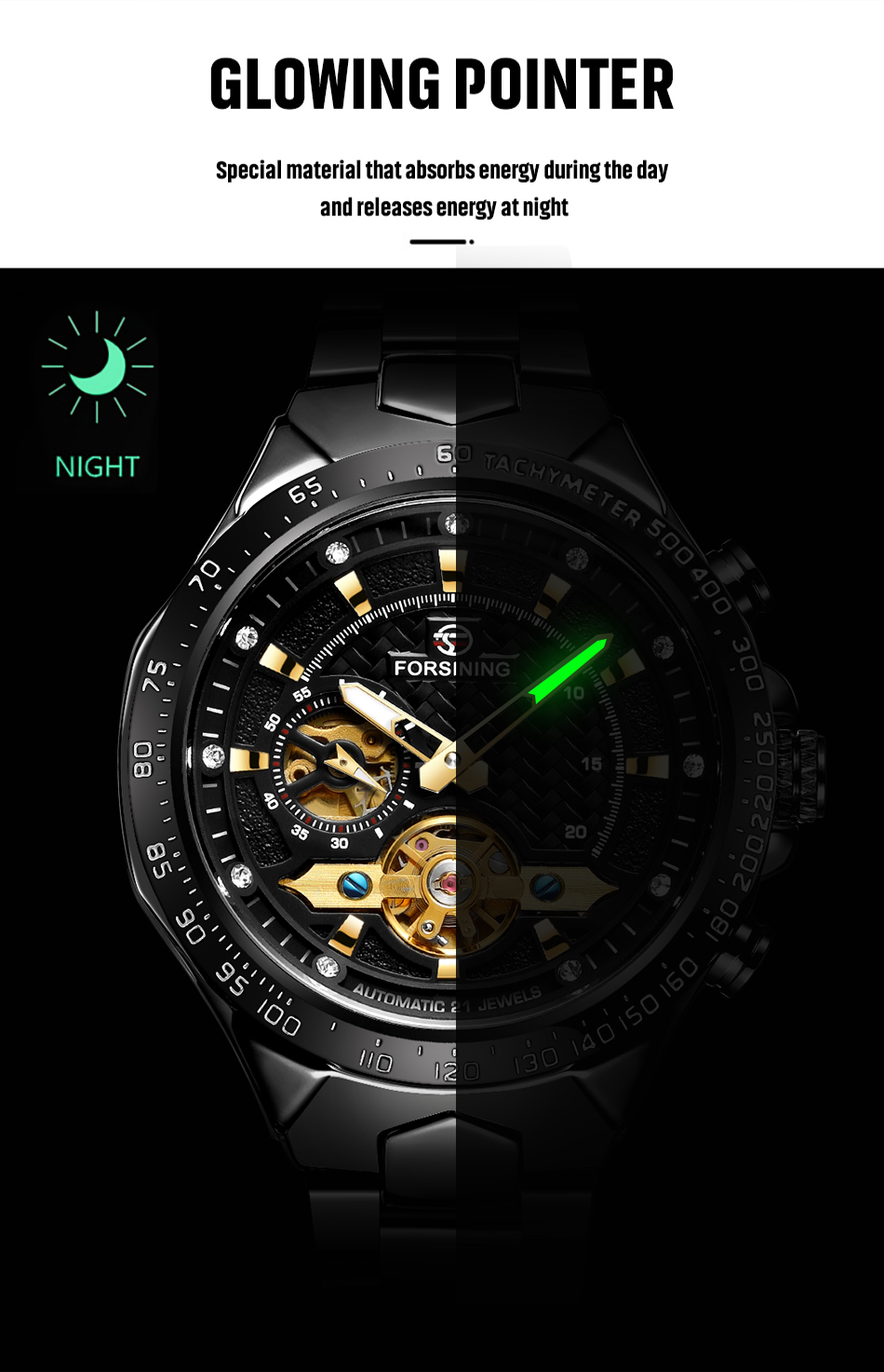 Forsining-男性用ダイヤモンドスケルトン自動腕時計、 - Luxury Watch And Price のレビューと価格