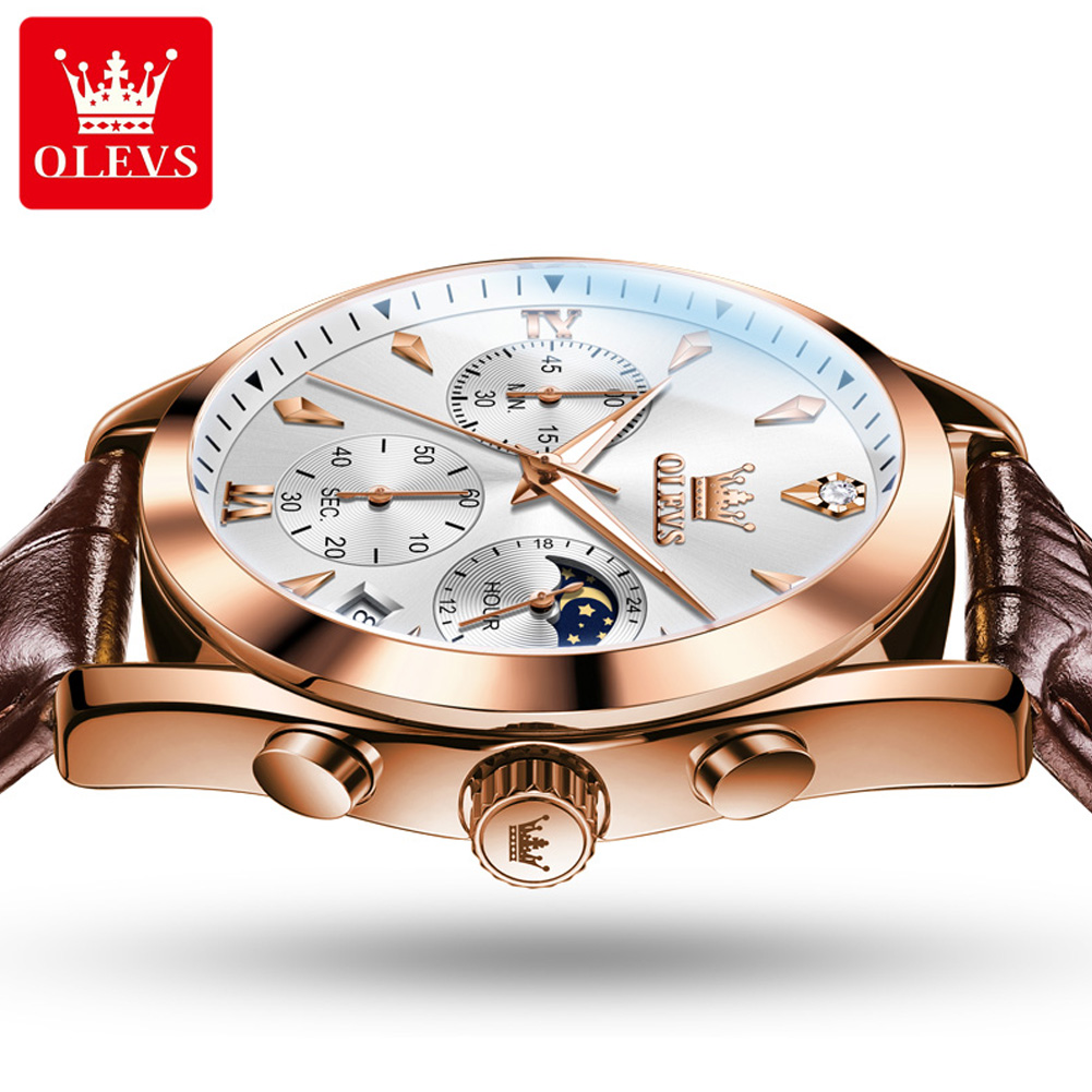 Olevs-メンズレザークォーツ時計,防水,発光,カレンダー - Luxury Watch Maker のレビューと価格